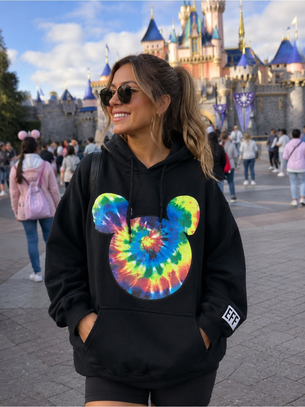 DISNEY x NEFF Black Tie Dye Mickey Ears Hoodie M